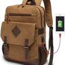 Modoker Eco-Friendly Canvas Backpack for Men Women, Vintage Rucksack Fits Most 15.6 Inch Laptop, Bookbag with USB Charging Port, Brown