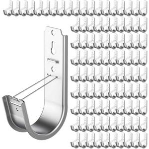100 Pack 2 Inch Cable Support J Hook Wall Mount J Hook with Retainer Clip, Galvanized Steel for Cable Management & Organization Solution