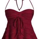 SHENHE Women's Lace Babydoll Tops Halter Neck Flowy Sleeveless Summer Cute Peplum Cami Going Out Tops (Burgundy)