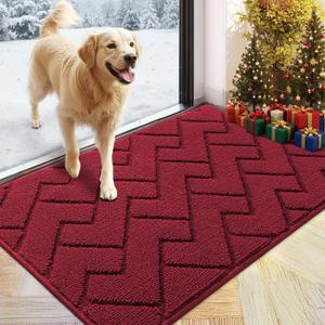 hicorfe Front Door Mat Outside Entrance,24"x35" Absorbent Muddy Dirt Resist Welcome Door Mats Outdoor Indoor,Stain and Fade Resistant,Non Slip Backing Entry Mat Doormat for Entryway (Red)