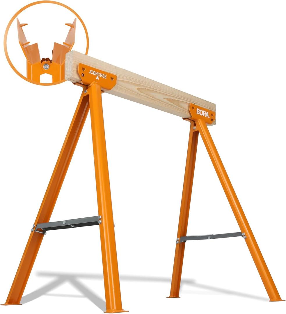 BORA Jobhorse Saw Horses 2 Pack of Leg Brackets (Builds 1 Saw Horse) - 1000 lb Capacity Heavy Duty Steel Saw Horse Brackets 2x4 - Stable on Any Terrain for Quick Setup Woodworking & DIY Tools PM-3310