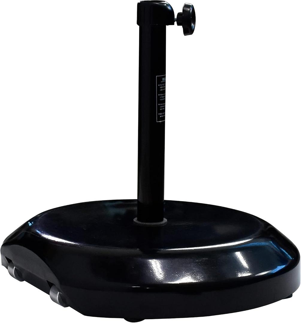 California Umbrella 75 lbs. Round Concrete Weighted Powdercoated Steel Umbrella Base With Wheels, Black Frame