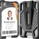 Oaridey ID Badge Holder with Metal Clip, Heavy Duty ID Card Holder Holds 5 Cards, ID Holder for Work, Carbon Fiber Bagde Wallet for School, Police, Office & Travel.