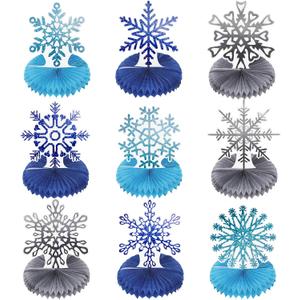 Sinmoe 9 Pcs Winter Wonderland Party Decorations 3D Snowflake Honeycomb Centerpieces for Table Winter Table Decorations for Holiday Birthday Baby Shower Party Supplies