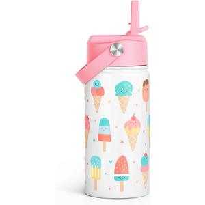SANDJEST Ice Cream Kids Water Bottle With Straw Lid 12oz Insulated Stainless Steel, Travel Tumbler, Gifts For Girls, Birthday, Christmas, Back To School