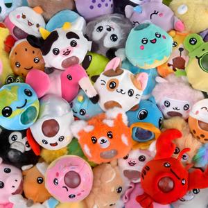 Assorted Styles Squeezy Bead Plush Toys, 3 Inch, Pack of 24 - Ideal for Sensory Play, Party Favors, and Carnival Prizes