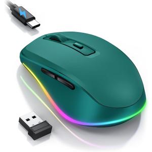 PEIOUS Wireless Mouse Jiggler - LED Wireless Mice with Build-in Mouse Mover, Rechargeable Moving Mouse for Laptop with Undetectable Random Movement Keeps Computers Awake - Dark Green