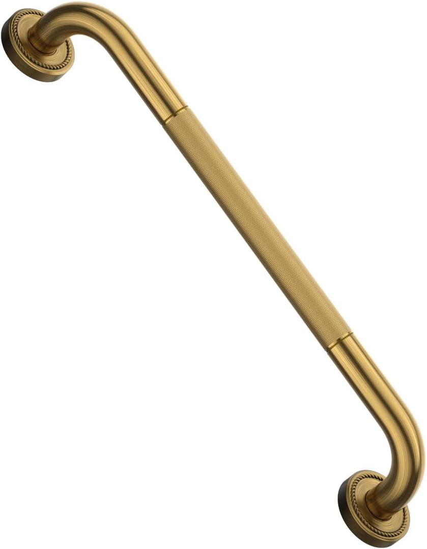 20 Inch Bronze Shower Grab Bar Gold, Munzong Antique Brass Bathroom Grab Bar w/Anti-Slip Knurled Grip, Bathroom Balance Bar, Safety Bath Handrail Support, Handicap Injury Elderly Senior Assist Handle (20inch-1 Pack)