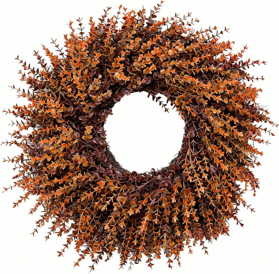 28 Inch Fall Wreath for Front Door Boxwood Greenery