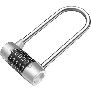 KeeKit 5 Digit Combination Padlock, 4.65 Inch Long Shackle Resettable Padlock, Lengthened Gym Lock Waterproof for School, Employee, Gym & Sports Locker, Gate, Case, Toolbox, Fence - Silver (1 Pack)