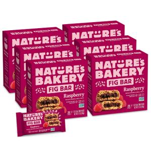 Natures Bakery Whole Wheat Fig Bars, Raspberry, Real Fruit, Vegan, Non-GMO, Snack bar, 6 Count (Pack of 6)