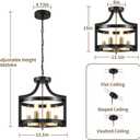 HOXIYA Farmhouse Chandelier, Adjustable Height Pendant Light Fixture, Convertible Semi Flush Mount Ceiling Light, 4 Light Modern Black and Gold Chandeliers for Dining Room Kitchen Foyer Entryway