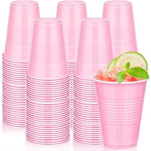 tchrules 100 Pack 16 oz Pink Plastic Cups, Disposable Party Cups for Graduation, Cute Pink Drinking Cup Bulk for Birthday Wedding Halloween Christmas Picnic Pool Bachelorette Holiday Party Supplies