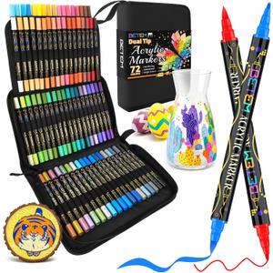 Betem Dual Tip Acrylic Paint Pens, 72 Colors Paint Markers for Glass, Window, Fabric, Wood, Rock, Canvas, Acrylic Markers with Fine & Brush Tip, Art & Craft Supplies, Teacher Appreciation Gift