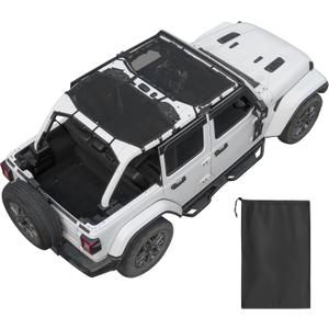 JOYTUTUS Mesh Sun Shade for Wrangler JL 4-Door (2018-2026) Full Coverage Custom-Fit Integrated No-Slip Straps for Easy Install, UV Blocking, Wind & Noise Reduction(Front & Rear)