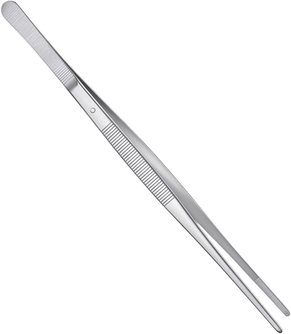 Long Tweezers - 12 Inch Cooking Tweezers - Stainless Steel Precision Serrated Kitchen Tweezer for Barbecue, Cooking, Grilling, And Crafts