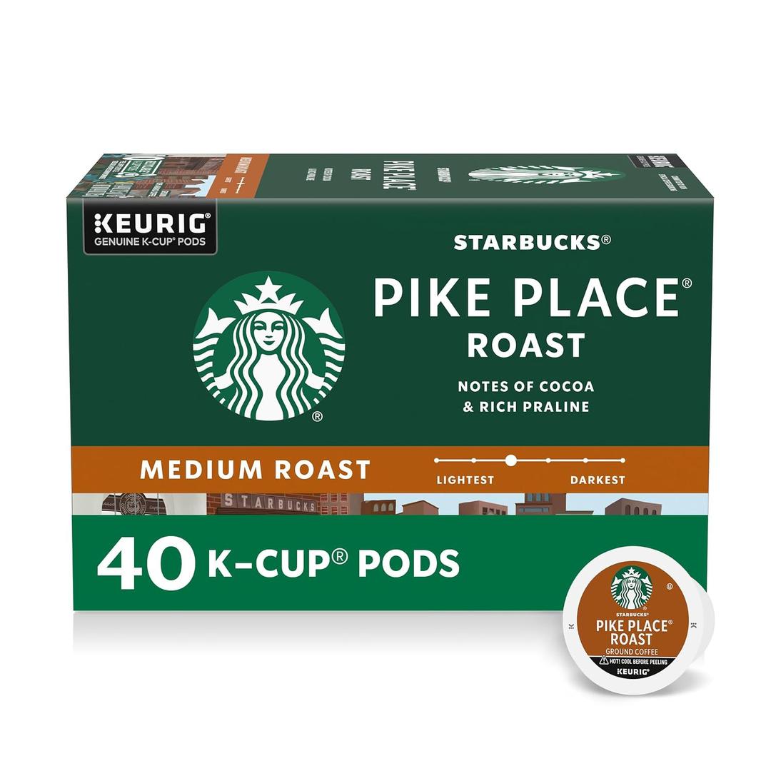 Starbucks K-Cup Coffee Pods, Medium Roast Hot or Iced Coffee, Pike Place Roast, 40 Keurig Pods (EXP 08/22/26)