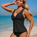 ZAFUL Tankini Swimsuit for Women 2026 Modest Bathing Suits Two Piece Ruffle V Neck Ladies Swimwear (Black, L)