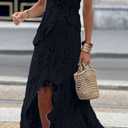 CHARTOU Women Two Pieces Skirt Sets Summer Cut Out Hi-Low Crochet Knit Long Dresses (Black, XS)