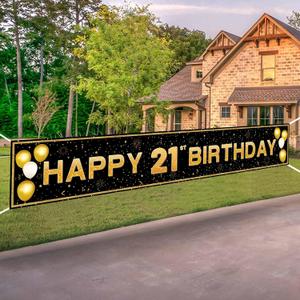 21st Birthday Decorations for Him Her - 10ft Black Gold 21st Party Decorations - Durable Yard Fence Wall Sign & Photo Booth Backdrop - Happy 21st Birthday Banner (118" x 20")