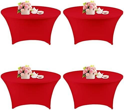 Fivenl 4 Pack 5FT Round Spandex Tablecloth 60 Inch Red Stretchable Table Cover Washable and Wrinkle Resistant Table Cloth, Fitted Round Table for Wedding, Banquet, Birthday, Party, Restaurant (Red)