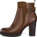 mysoft Women's Ankle Boots Chunky Stacked Heel Zipper Booties (7.5, Dark Brown)