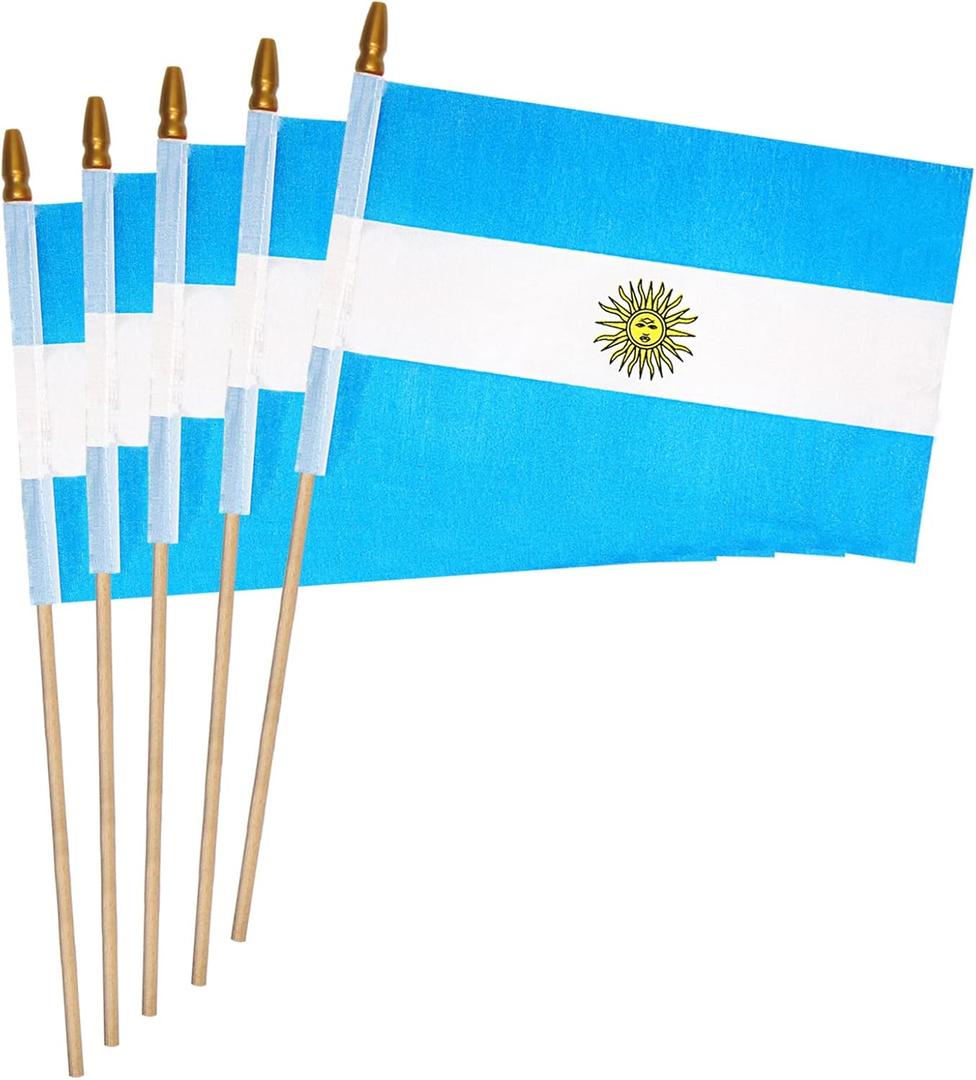 12 Pack 5x8 Inch Small Argentine Flags on StickFlag of Argentina with Kid-Safe Spear Top, Polyester Full Color Tear-Resistant Flag,Patriotic and Party Decorations, Suitable for Parades, Festival Celebrations, Anniversaries, International Festivals.