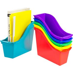 Storex Small Book Bin  Interlocking Plastic Organizer for Home, Office and Classroom, Assorted STEM, 6-Pack (70113A06C)