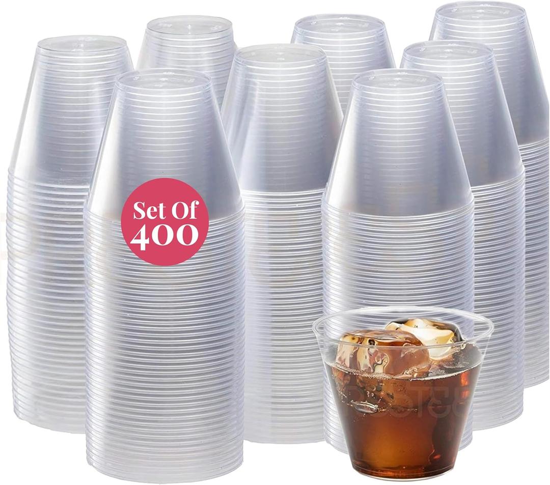 Prestee 400 Pcs Clear Plastic Party Cups Disposable - 9 oz Clear Plastic Cup for Cold Beverages, Cocktails, Smoothies, and Desserts - Durable PET Cups for Gatherings, Events, and Catering (400 Count (Pack of 1))