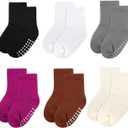 5 x 6 pack baby socks, cotton crew children's socks, non-slip grip socks, unisex, for toddlers, boys, girls, 12-24 Months (6 Pairs-black/White/Gray/Magenta/Caramel/Cream)