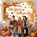 His Grace Fallis On Us Backdrop Fall Thanksgiving Banner Autumn Maple Leaves Pumpkin Fall Bulletin Board Decorations Fall Classroom Decorations Wall Decor Supplies 70.8 x 43.3 inch