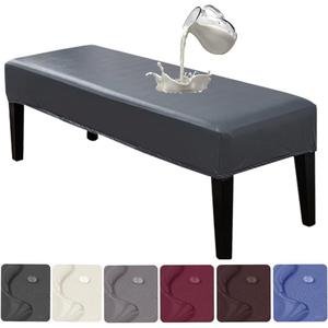 HFCNMY PU Dining Bench Cover, Waterproof and Stretchable - Removable Slipcover for Gray Living Room, Bedroom, Kitchen Bench (Grey)