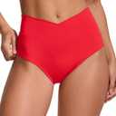 CRZ YOGA V-Shaped High Waisted Bikini Bottoms Mid Cut Leg, Medium Bum Coverage, Cross Front, Swim, Bathing Suit Briefs for Women Size M