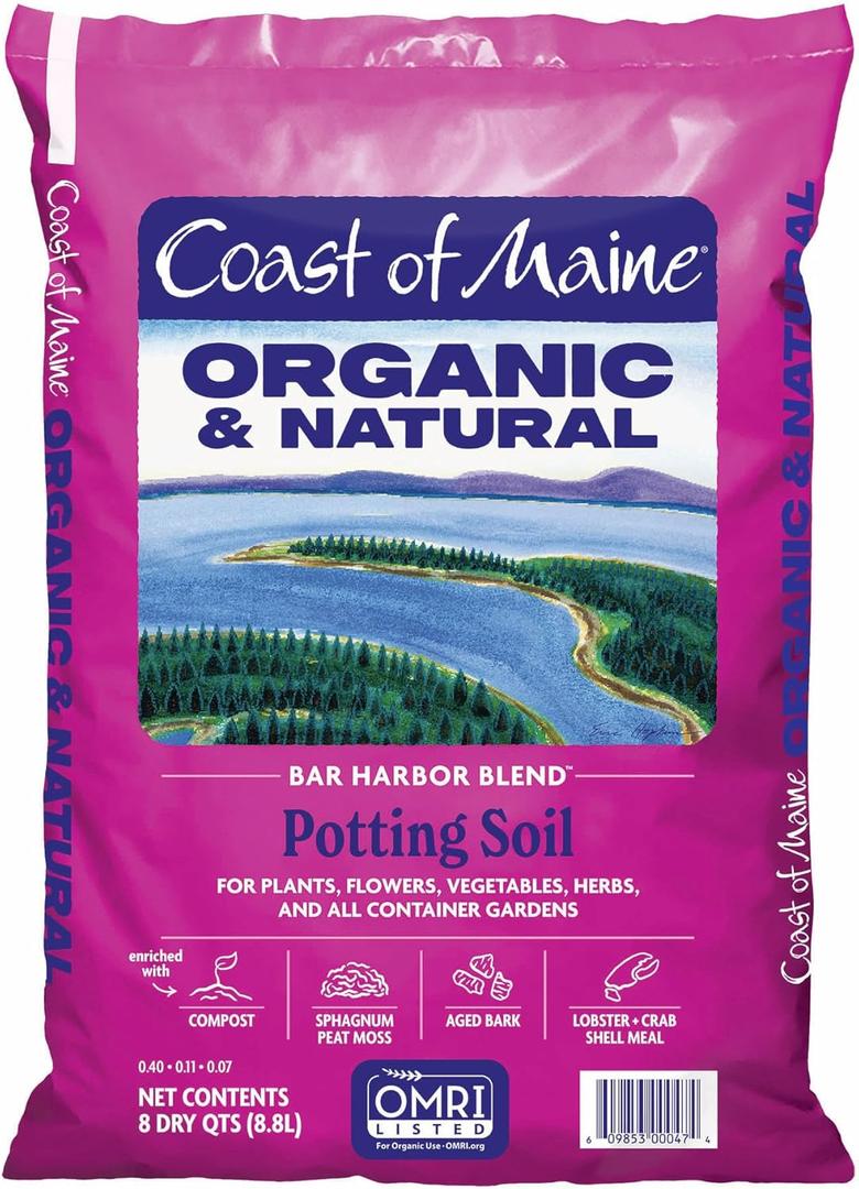 Coast of Maine Organic & Natural Bar Harbor Blend Potting Soil - Organic Soil w/Perlite for Enhanced Drainage & Aeration - for Flowers, Herbs & Veggies, Floral Baskets & Container Gardening (1 cu ft)