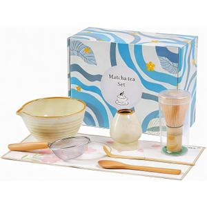Matcha Whisk Set 7 Pcs, Japanese Matcha Kit with Ceramic Bowl, Bamboo Chasen Whisk, Scoop, Sifter & Holder | Complete Starter Set for Beginners | Mothers Day, Fathers Day, Housewarming Gift