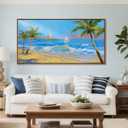 Ateliart Framed Landscape Coastal Wall Art Living Room, Seascape Canvas Painting Blue Ocean Bedroom Large Picture Textured Artwork Kitchen Dining Room Home Office Wall Decor Wood 48"x24"