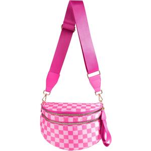 Spacious Checkered Nylon Crossbody Bag Bum Bag Checkered Handbags Wallets for Women