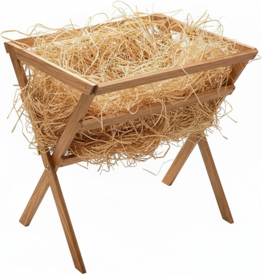 Wesiti Large Nativity Scene Baby Jesus Wooden Manger Decor with Natural Hay Wooden Christmas Religious Nativity Scene 19 Inch Decoration Cradle Backdrop Accessory for Indoor Outdoor Home Decor