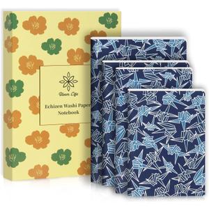 Hardcover Journaling Notebooks Gift Set,4-Pack,60 Blank Pages Each,4 Size,for Work and School - Japanese Washi Notebook and Durable for Daily Use,Office, Travel (Blue)