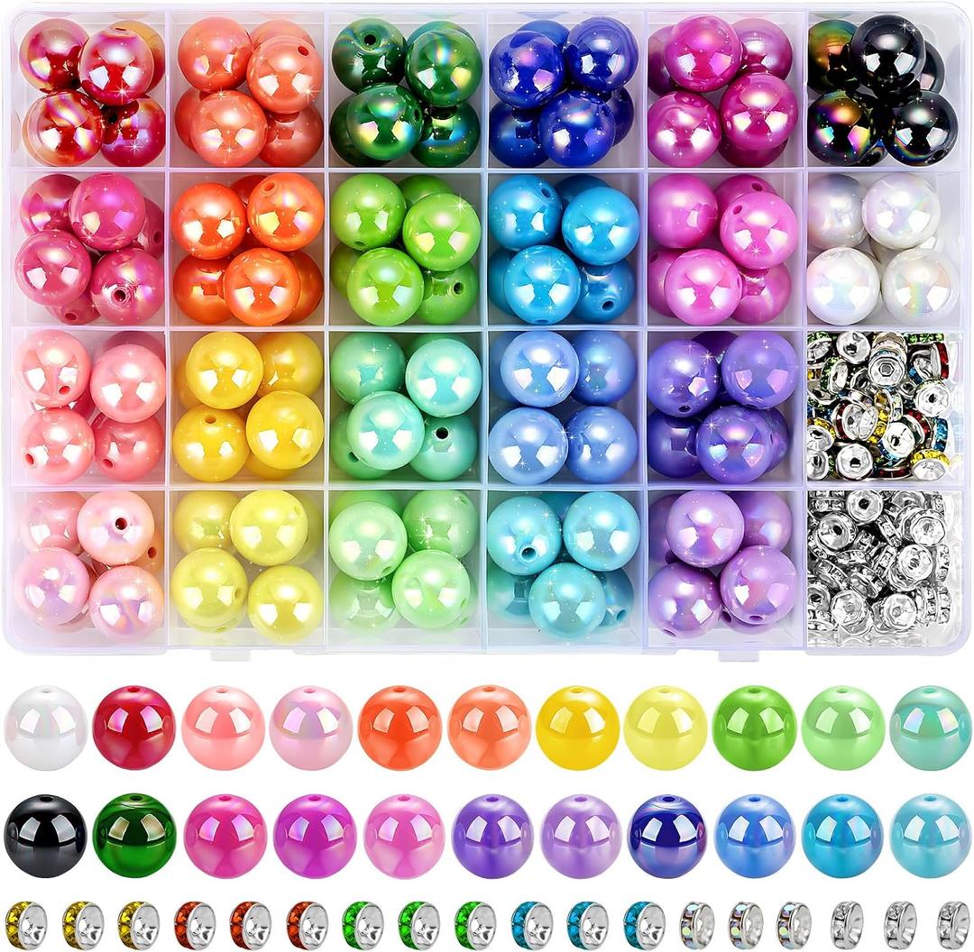 232pcs Beads for Pens, Funtopia Acrylic Focal Beads for Beadable Pens, 16mm Rainbow Chunky Bubblegum Bead with Rondelle Spacer Bead for Keychains DIY Craft Bracelets