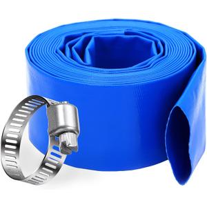 DAVCO 3" x 25 ft Pool Backwash Hose, 3 Diameter and 5 Flat Wide Heavy Duty Reinforced Blue PVC Lay Flat Water Discharge Pump Hoses For Swimming Drain Pools and Clean Filters,with 1 Clamp