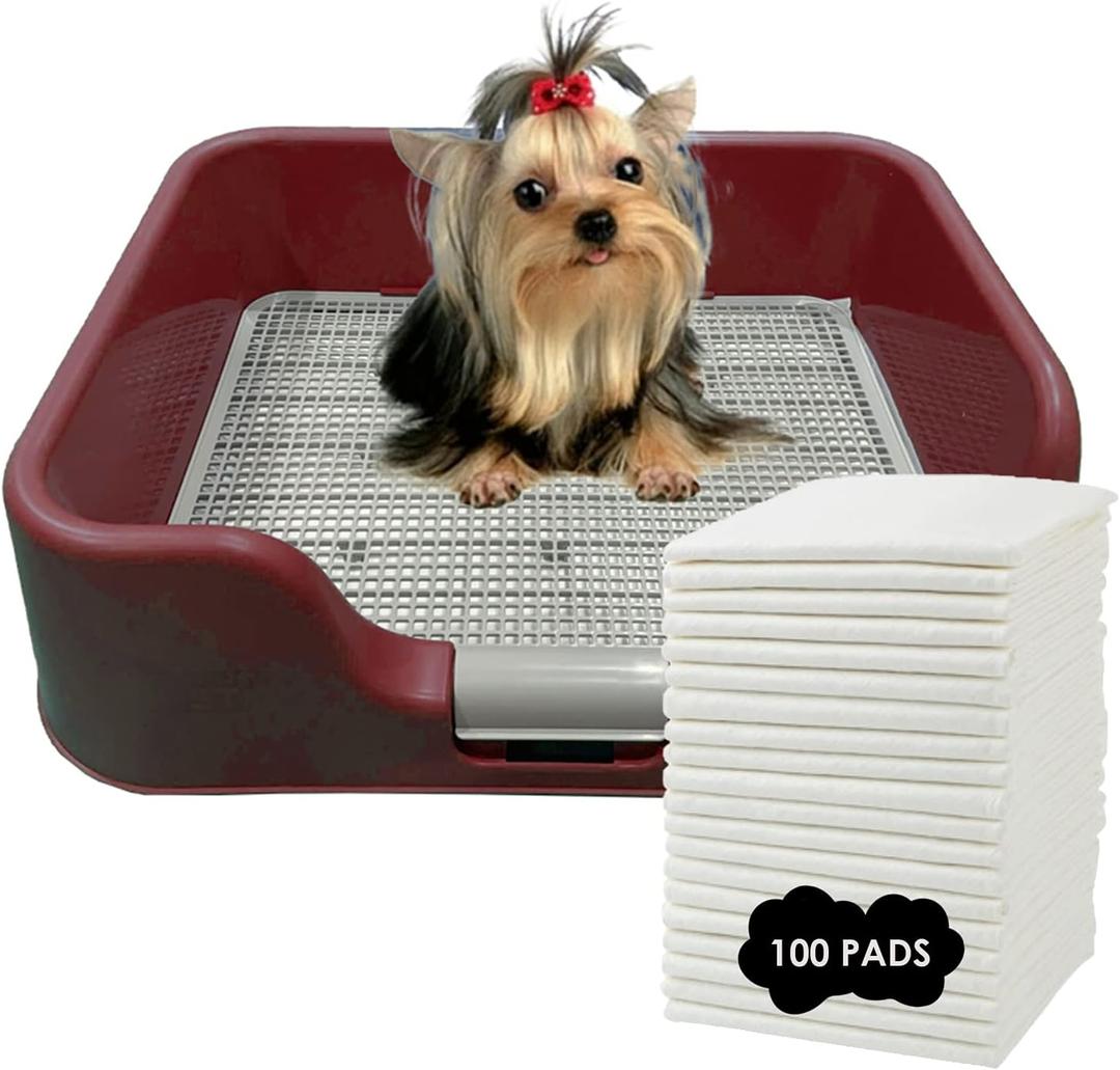 PS KOREA] Indoor Dog Potty Tray with Protection Wall Every Side for No Leak, Spill, Accident - Keep Paws Dry and Floors Clean  + Pee PAD 100 PCS