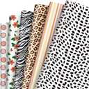 Whaline 12 Sheet Safari Wrapping Paper Wildflower Leopard Zebra Print Gift Wrap Paper Bulk Decorative Art Paper for DIY Crafts, 19.7 x 27.6 Inch, Folded Flat