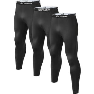 3 Pack Mens Long Johns Thermal Pants, Fleece Lined Lightweight Base Layer Bottoms, Compression Leggings Winter Gear, Size: L