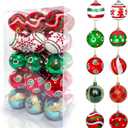 Christmas Ball Ornaments, 30 Pcs 2.36 Inch Red White Green Small Plastic Decorative Hanging Ornaments for Indoor Outdoor Christmas Tree Wreath Christmas Party Decorations Supplies - 10 Patterns