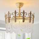 Gold Crystal Fandelier Ceiling Fan with Light,20" Gold French Chandelier Ceiling Fans with Lights Remote Control, Morden Mid-Century Caged with 6 Speeds for Bedroom, Nursery, Living Room