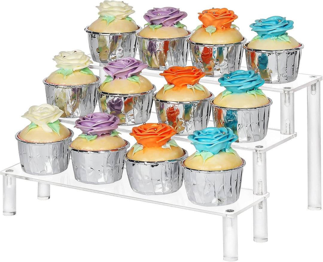 Display Shelf Cupcake Stand 3 Tier Desktop Perfume Organizer 12*6Inches Clear Acrylic Stand Cake Stands Dessert Table Display Set