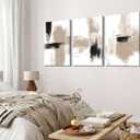 3Pcs Neutral Abstract Canvas Wall Art Black Beige Picture Wall Decor Modern Minimalist Aesthetic Poster Prints Elegant Living Room Artwork Painting Home Decoration for Bedroom Office 12x16in Framed