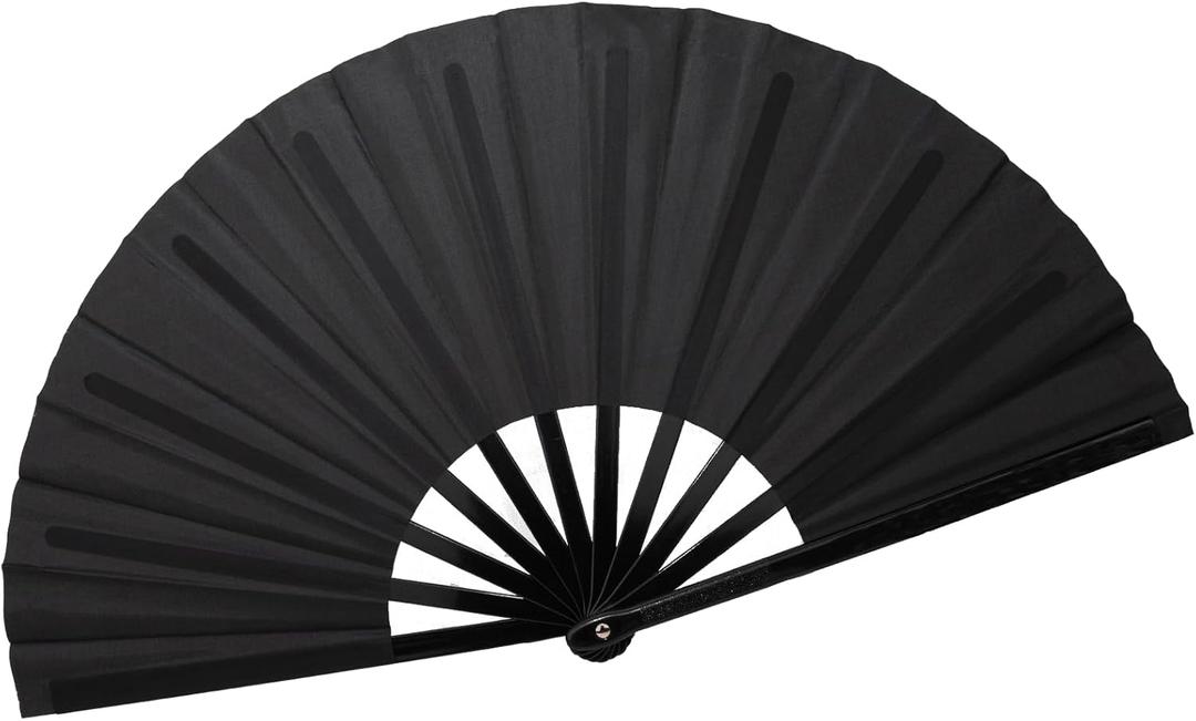 QIRMIZI Large Folding Hand Rave Fan - Nylon Cloth Fans-Vintage Retro Fans for Chinese Japanese Kung Fu, Tai Chi, Dance, Music Festivals, Parties, and Decorations,Black QIRMIZI Large Folding Hand Rave Fan - Nylon Cloth Fans-Vintage Retro Fans for Chinese Japanese Kung Fu, Tai Chi, Dance, Music Festivals, Parties, and Decorations,Black