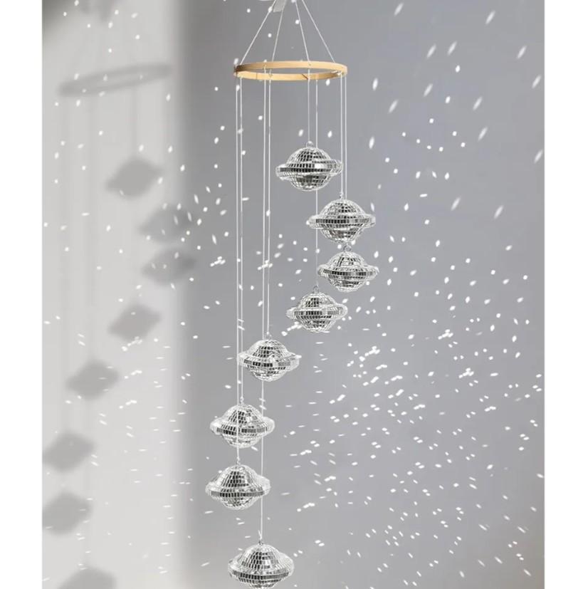 AceList Hanging Disco Ball Sun Catcher Mobile,35 inch Planet-Inspired Mirror Ball Spiral for Sparkle Decor, Handmade Light Reflecting Ornament for Window, Boho Home, Porch Gift